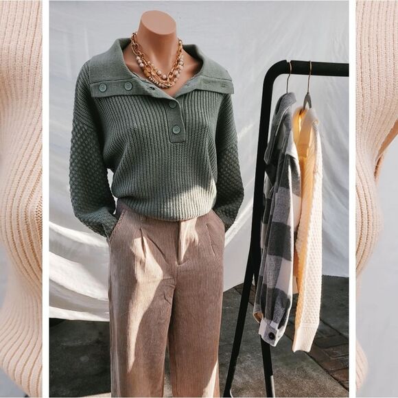 🍂🤎Everlasting Fall Collection// Teal collard slouchy sweater - Picture 1 of 5